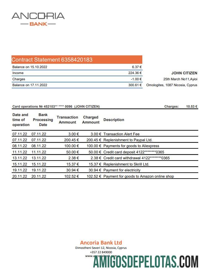 Modelo Xls de extrato bancário âncora de Chipre